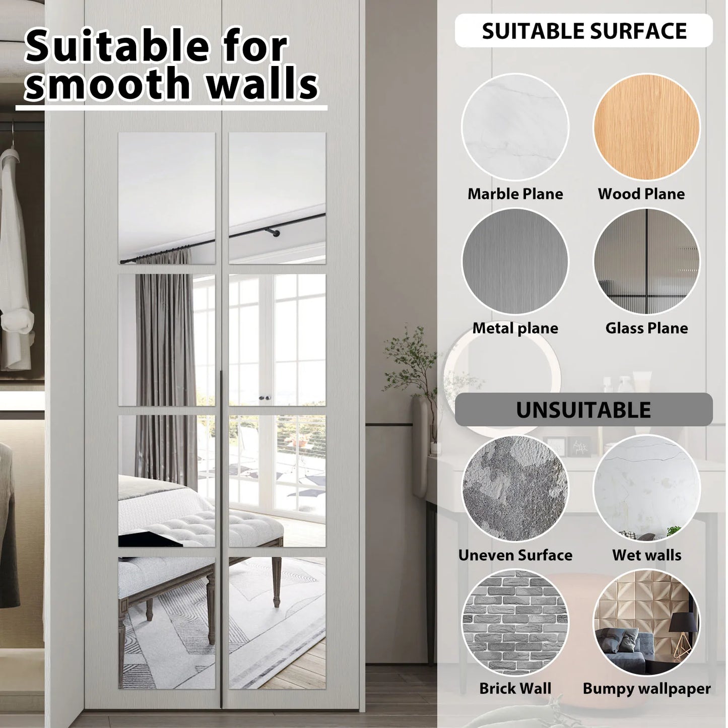 16Pcs Mirror Wall Sticker Acrylic Mirror Sheets Flexible Peel and Stick Mirrors Self Adhesive Wall Mirrors Tiles for Bedrooms