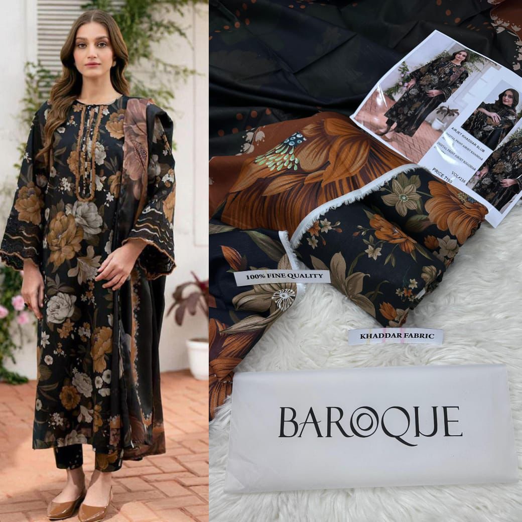 BAROQUE KHADDAR DIGITAL PRINT VOLUME 3Pc