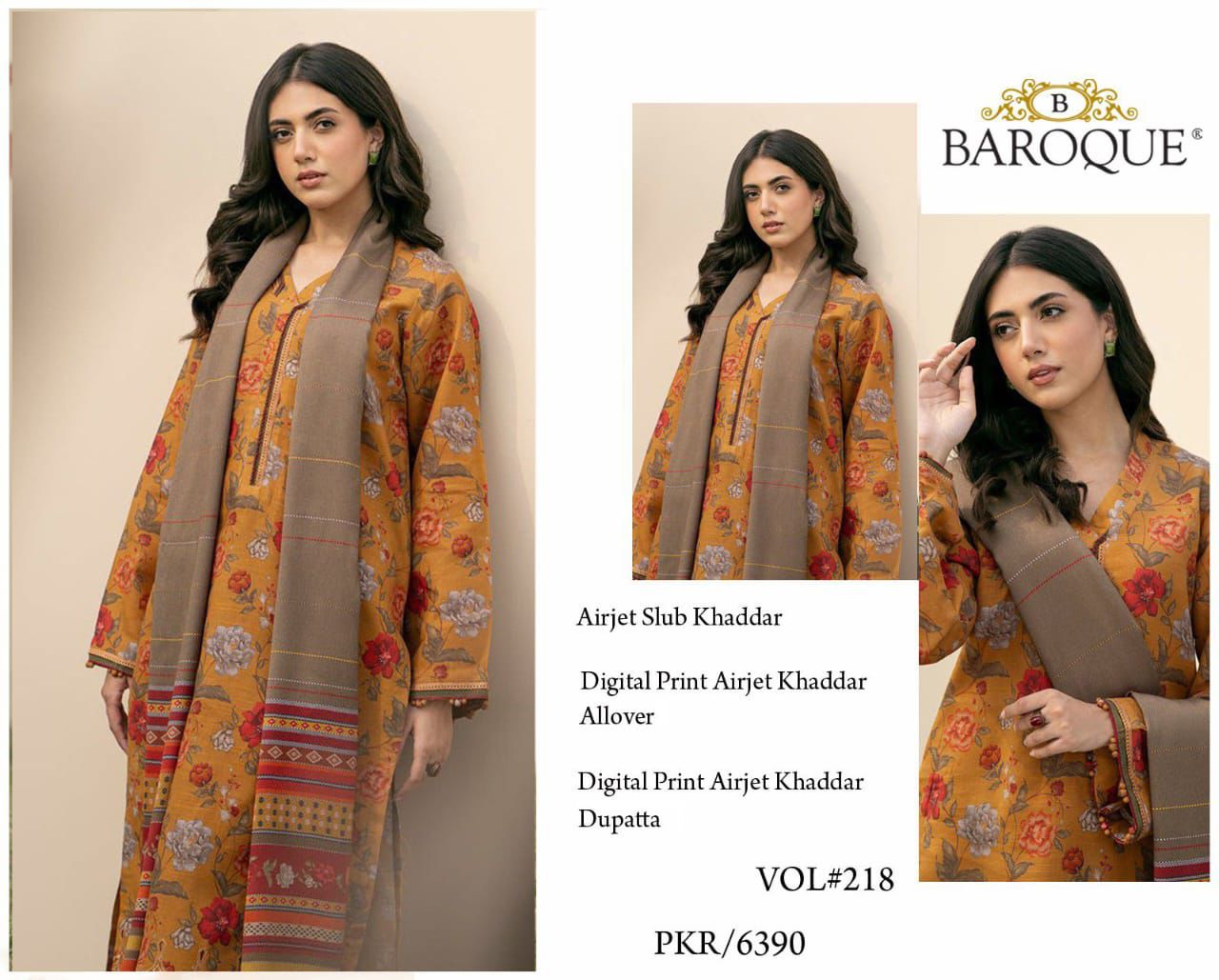 BAROQUE KHADDAR DIGITAL PRINT VOLUME 3Pc