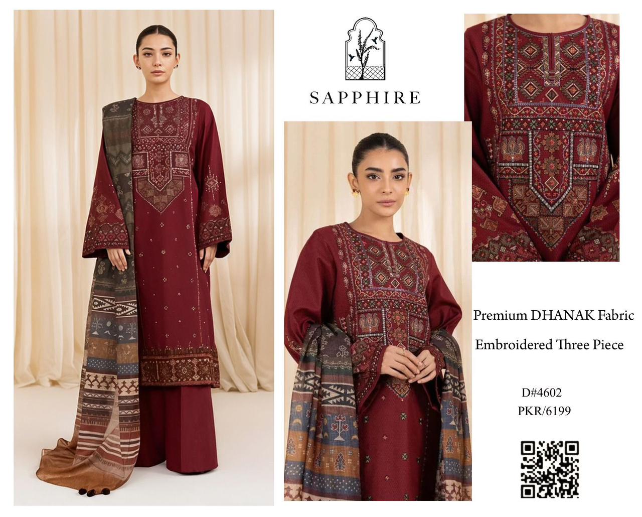 SAPPHIRE EMBROIDED THREE PIECE