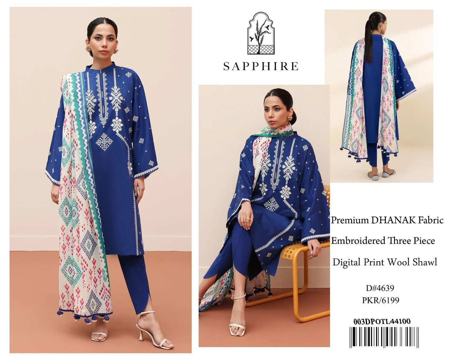 SAPPHIRE EMBROIDED THREE PIECE