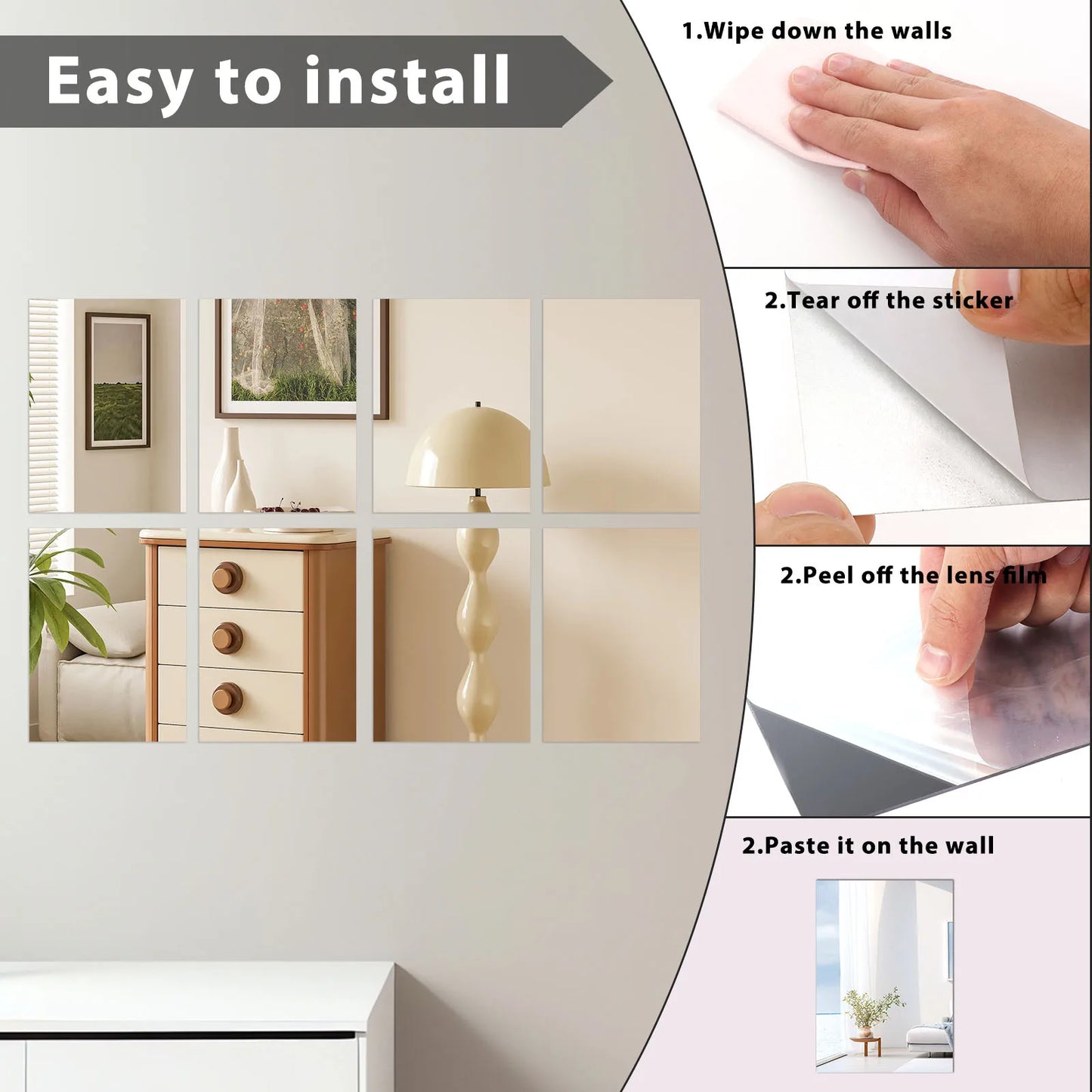 16Pcs Mirror Wall Sticker Acrylic Mirror Sheets Flexible Peel and Stick Mirrors Self Adhesive Wall Mirrors Tiles for Bedrooms