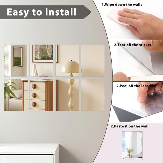 16Pcs Mirror Wall Sticker Acrylic Mirror Sheets Flexible Peel and Stick Mirrors Self Adhesive Wall Mirrors Tiles for Bedrooms