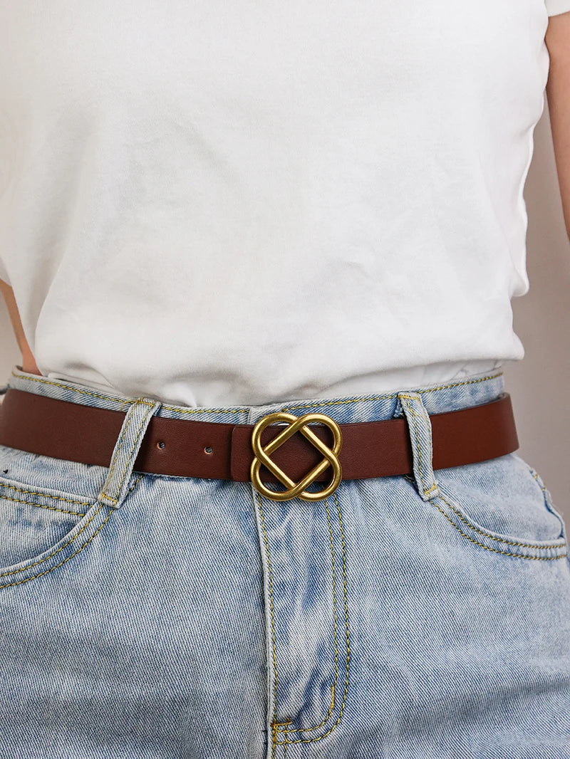 2025 New 2.8cm Wide Suede Cowhide Belt for Women, Vintage Style with Retro Golden Buckle, Skinny Waistband for Dresses & Jeans