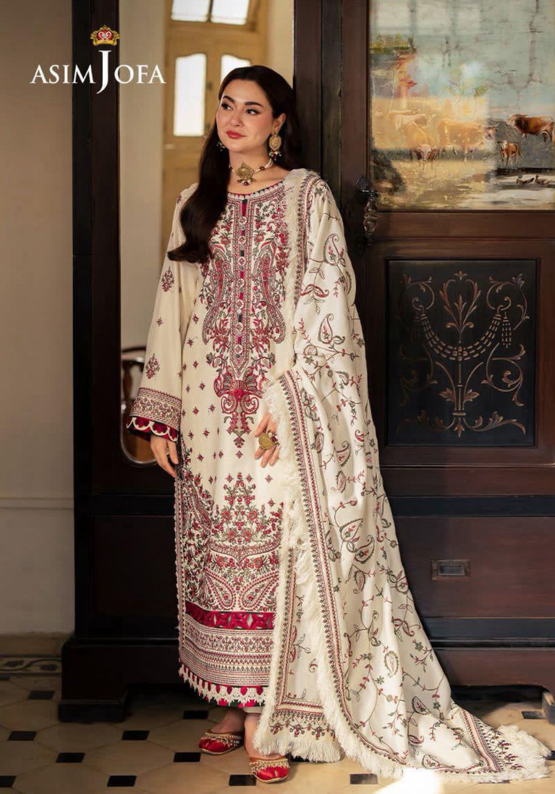 ASIM JOFA DHANAK WITH DHANAK EMBROIDERY SHAWL