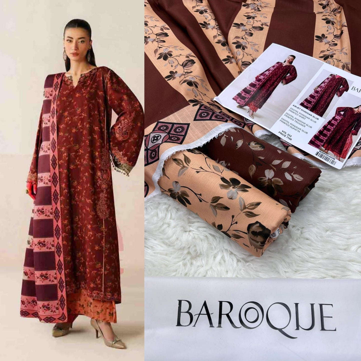 BAROQUE KHADDAR DIGITAL PRINT VOLUME 3Pc