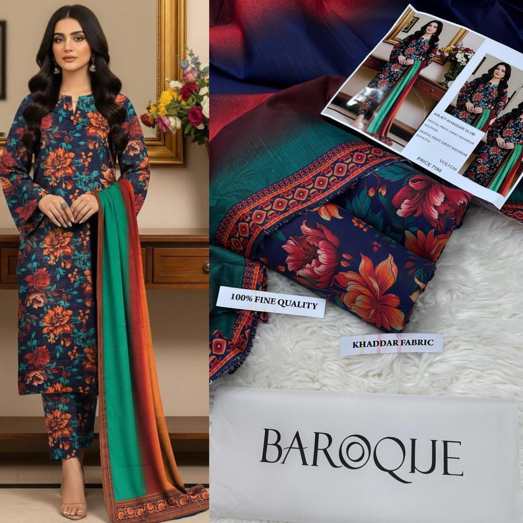 BAROQUE KHADDAR DIGITAL PRINT VOLUME 3Pc