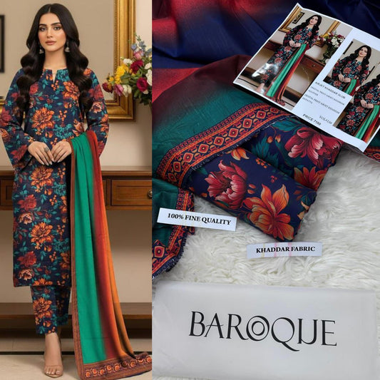 BAROQUE KHADDAR DIGITAL PRINT VOLUME 3Pc