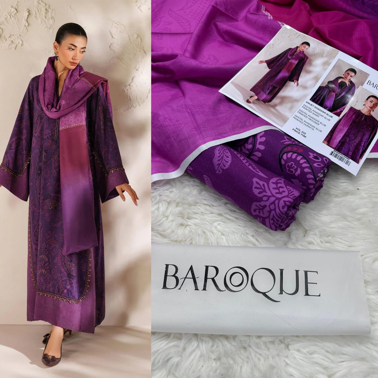 BAROQUE KHADDAR DIGITAL PRINT VOLUME 3Pc