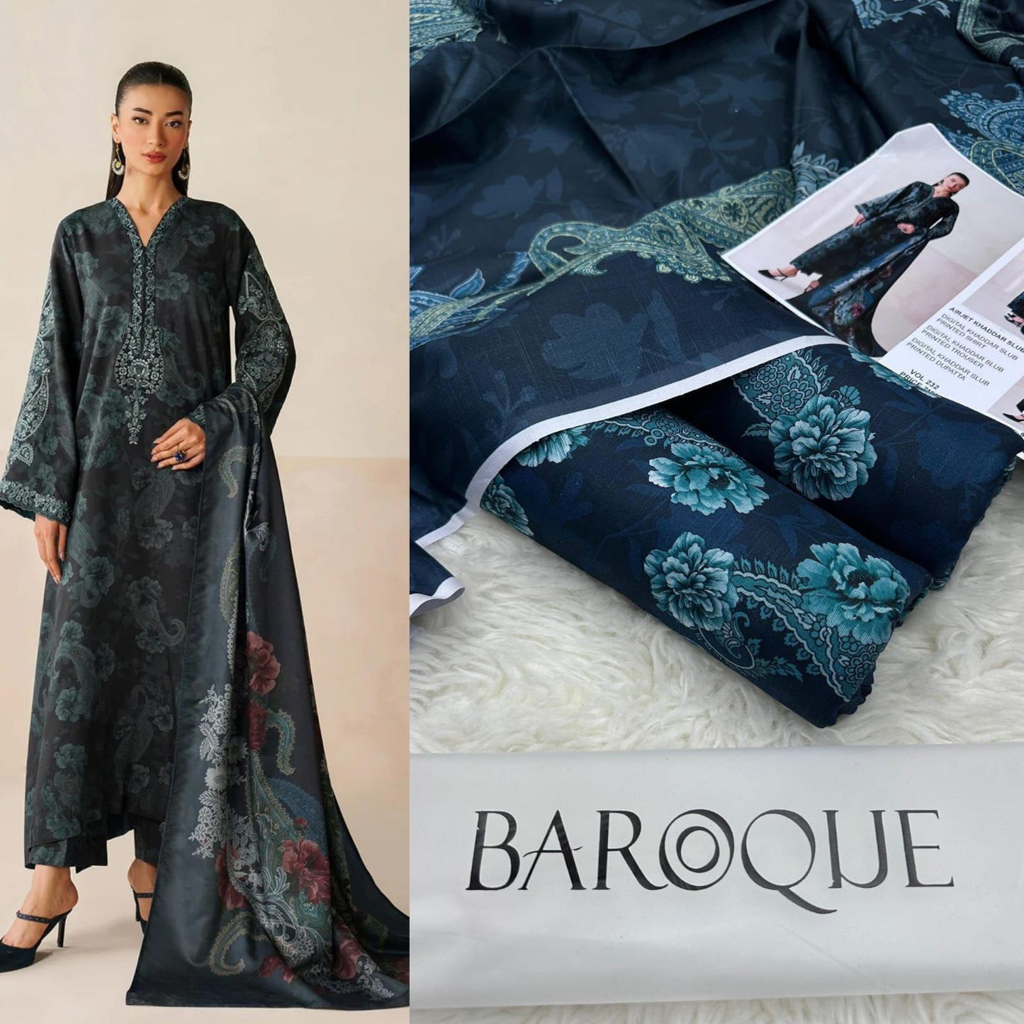 BAROQUE KHADDAR DIGITAL PRINT VOLUME 3Pc