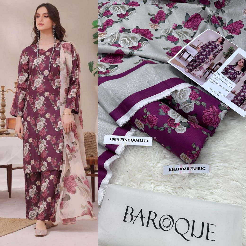BAROQUE KHADDAR DIGITAL PRINT VOLUME 3Pc