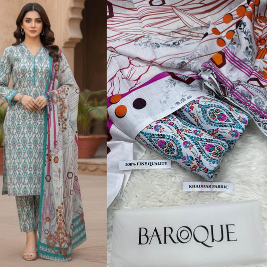 BAROQUE KHADDAR DIGITAL PRINT VOLUME 3Pc
