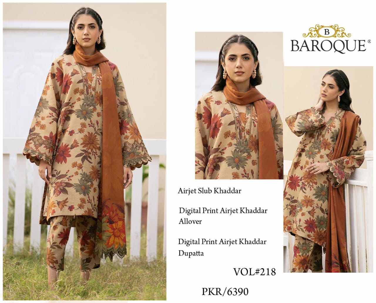 BAROQUE KHADDAR DIGITAL PRINT VOLUME 3Pc