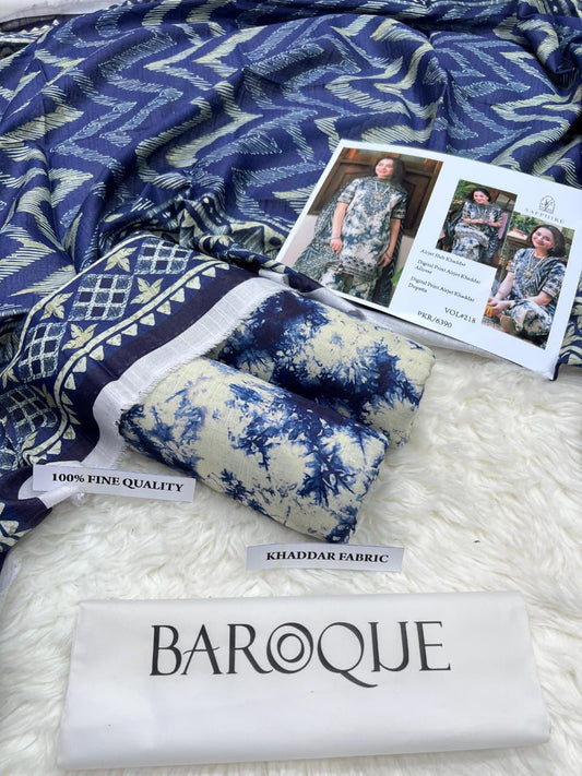 BAROQUE KHADDAR DIGITAL PRINT VOLUME 3Pc