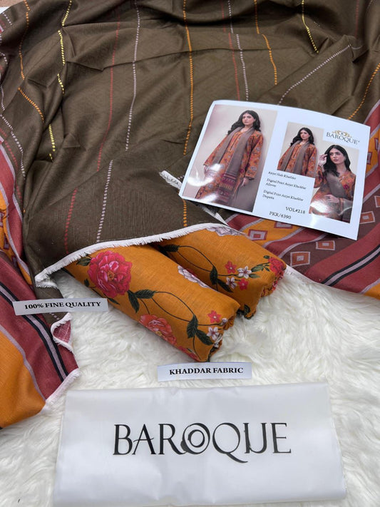 BAROQUE KHADDAR DIGITAL PRINT VOLUME 3Pc
