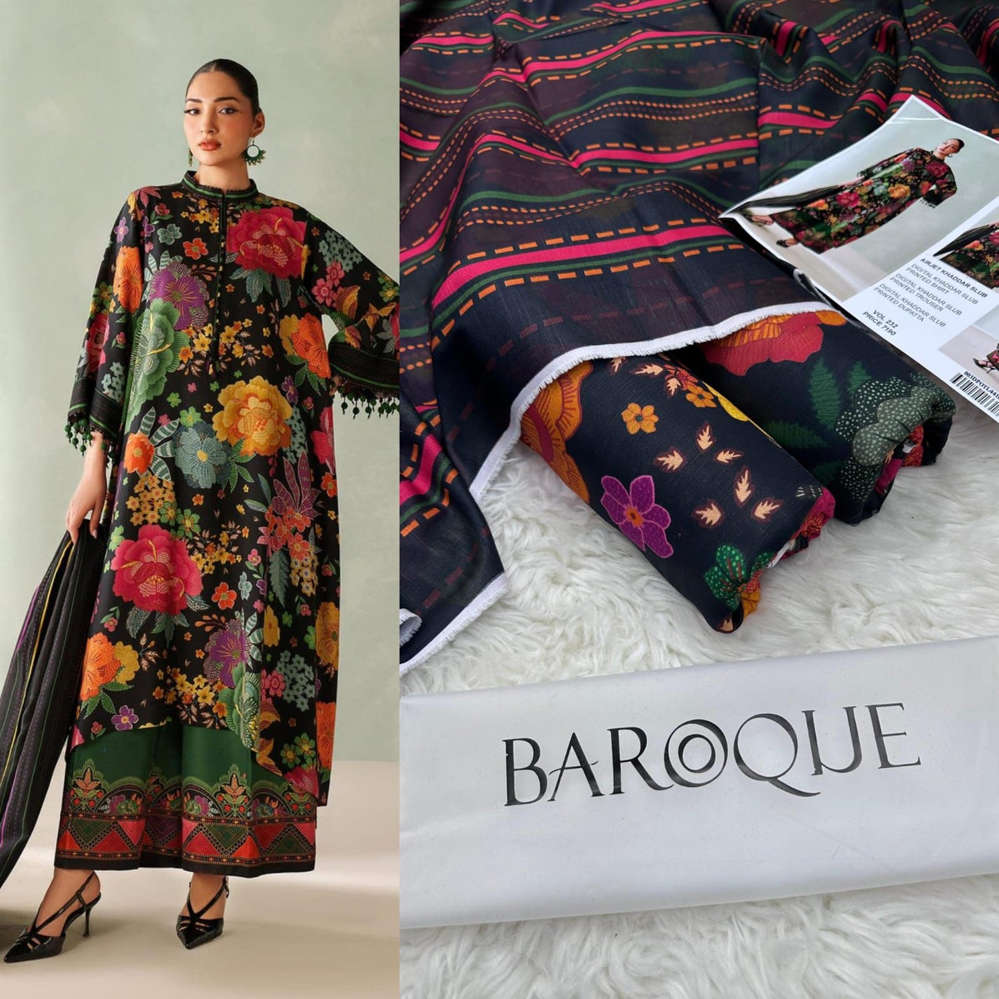 BAROQUE KHADDAR DIGITAL PRINT VOLUME 3Pc