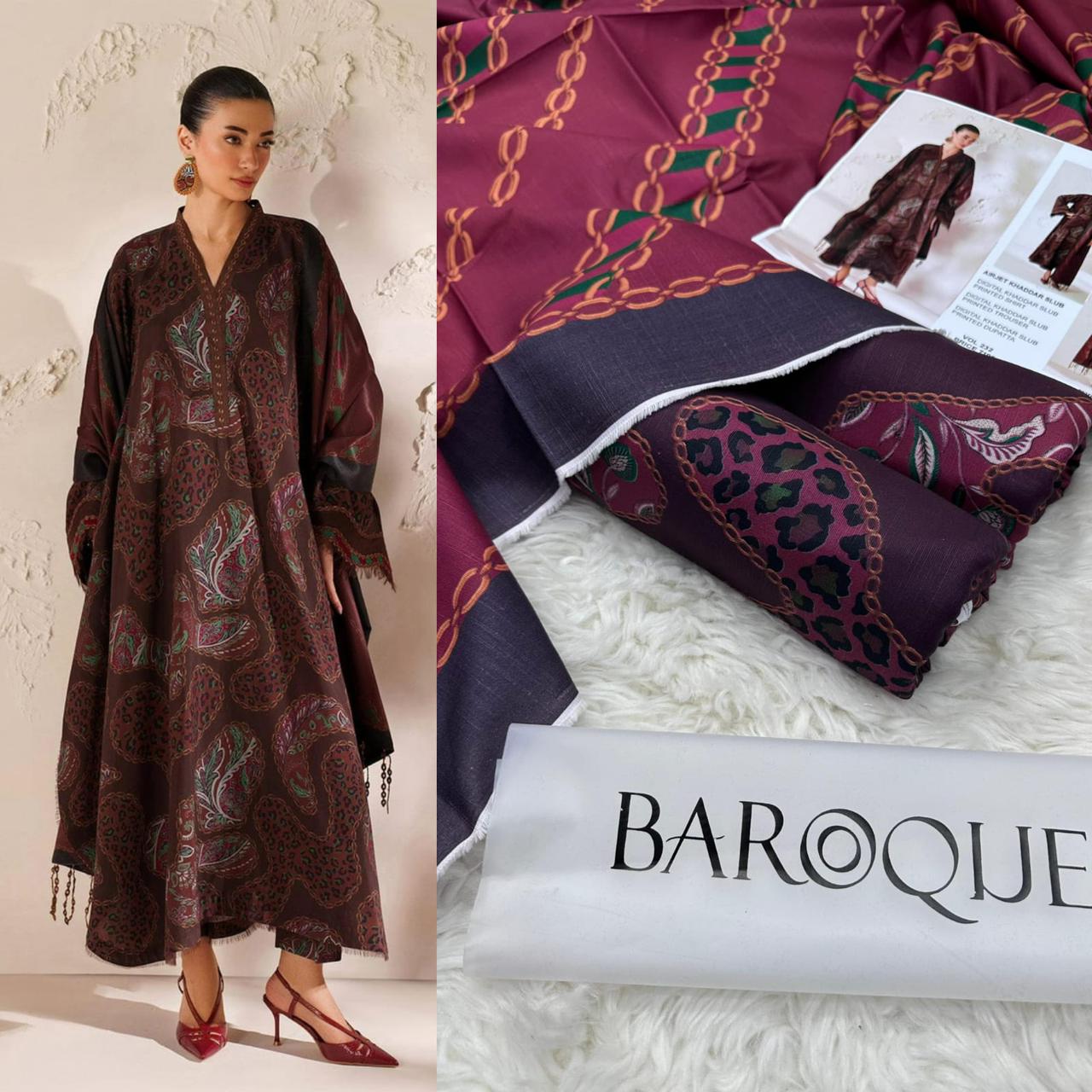 BAROQUE KHADDAR DIGITAL PRINT VOLUME 3Pc