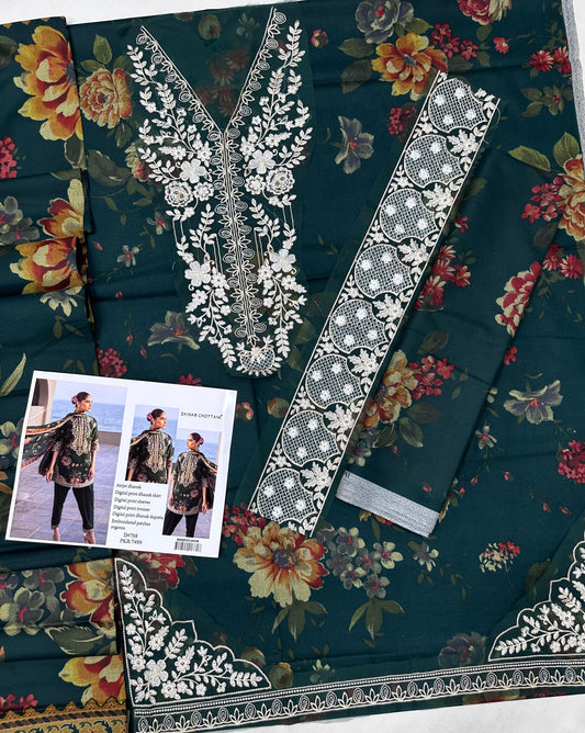 GREEN DHANAK 3PIECE BY ZAINAB CHOTTANI