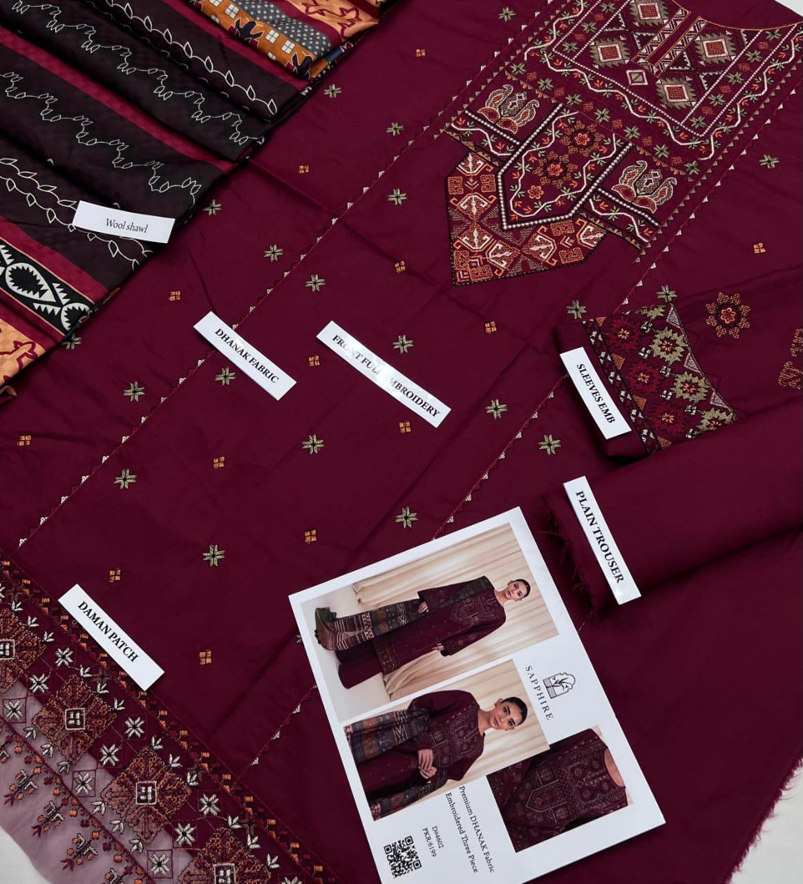 SAPPHIRE EMBROIDED THREE PIECE