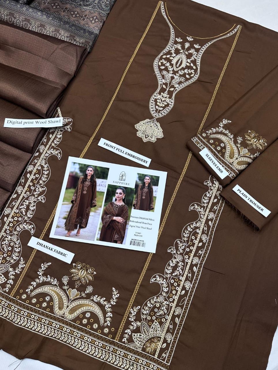 SAPPHIRE EMBROIDED THREE PIECE