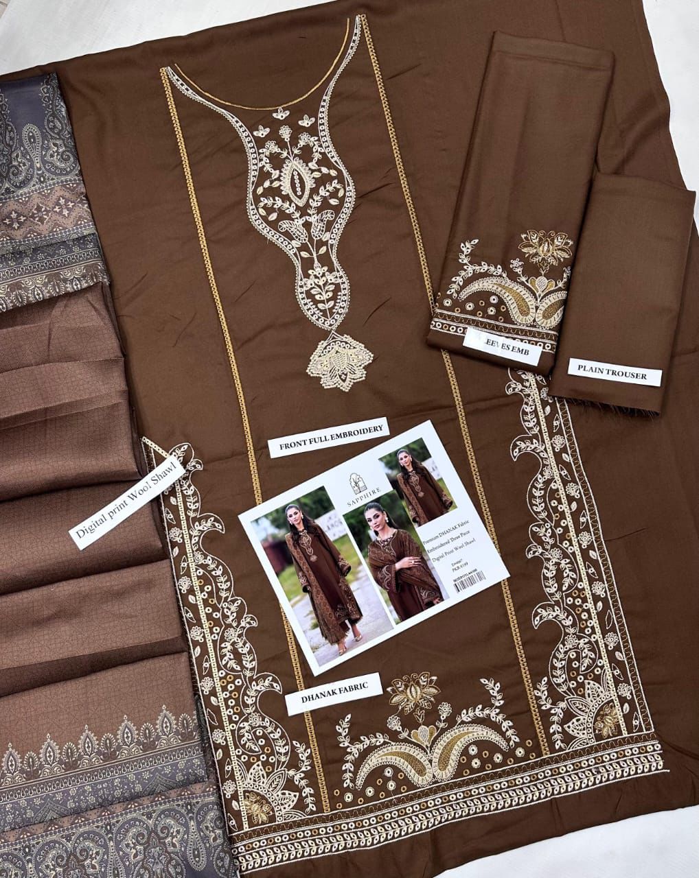 SAPPHIRE EMBROIDED THREE PIECE