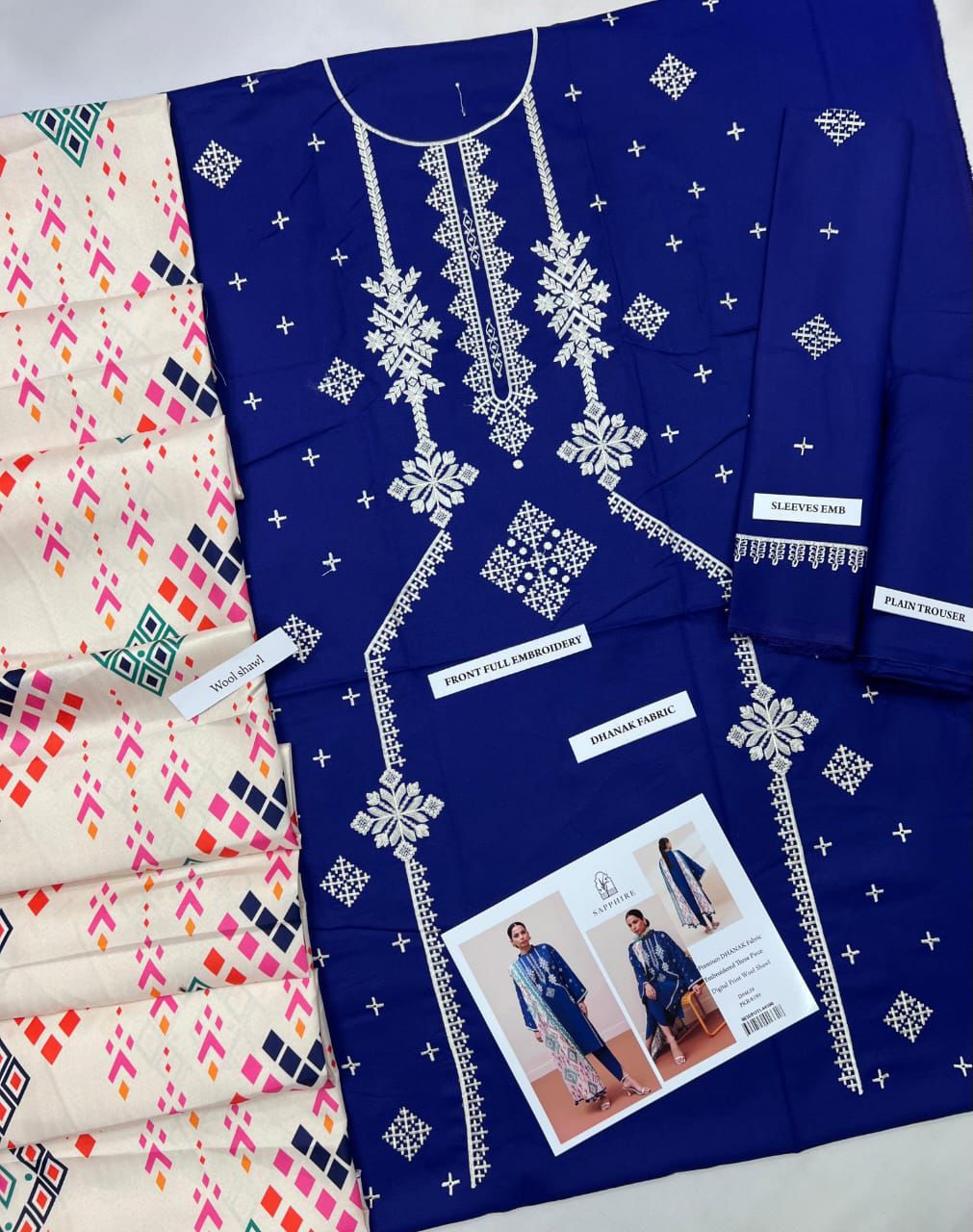 SAPPHIRE EMBROIDED THREE PIECE