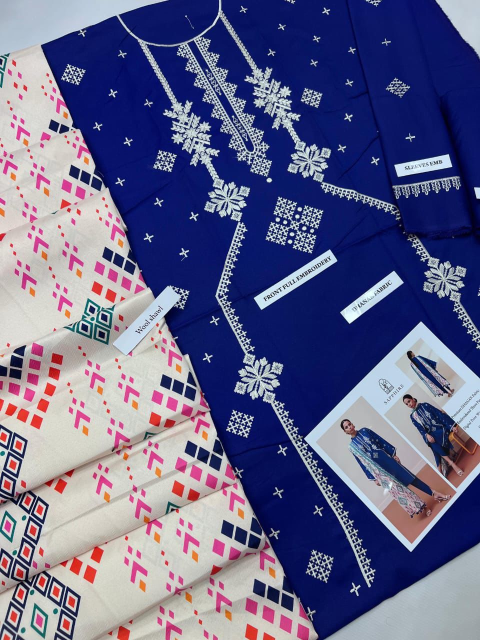 SAPPHIRE EMBROIDED THREE PIECE