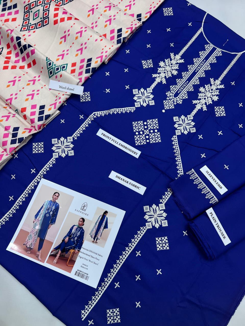 SAPPHIRE EMBROIDED THREE PIECE