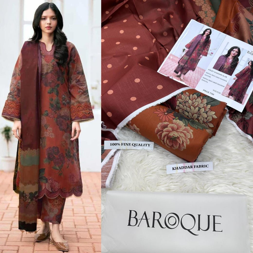 BAROQUE KHADDAR DIGITAL PRINT VOLUME 3Pc