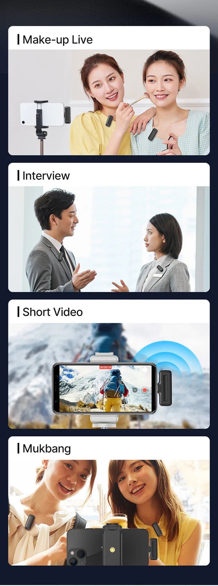 Ulanzi J12 Wireless Lavalier Microphone Audio Video Recording Mini Mic Plug Play For Smartphone Android iPhone Live Broadcast