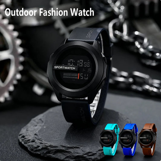 Waterproof Large Dial Men's Sporty Fashion Electronic Watch for Outdoor Adventure Decorative INS Style