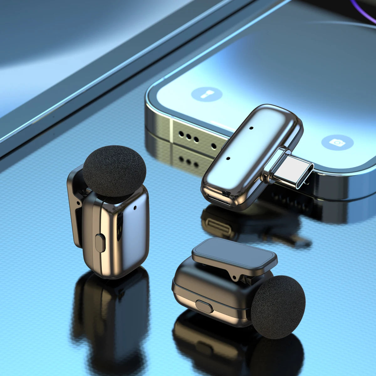 Wireless Lavalier Microphone With Charging case Lapel Microphones Set Video Recording Mini Mic For Phone Android Live Broadcast